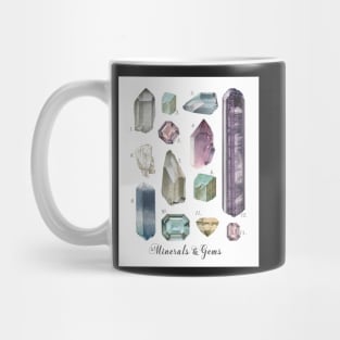 Gemstones and Minerals art print | Watercolor gemstones and crystals | Hand painted  semi precious stones | geology decor Printable wall art Mug